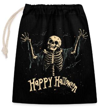 Happy Halloween - Squelette effrayant en lambeaux - Sac cadeau en coton avec cordon (25 x 30 cm) - noir - Devant
