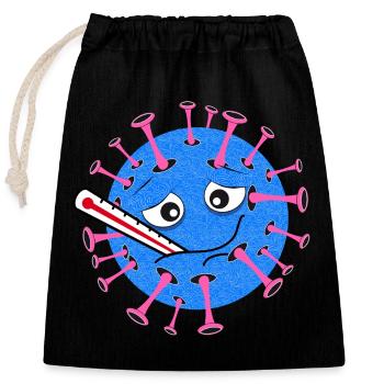 Sick Virus – Cartoon with Clinical Thermometer - Closable cotton gift bag (25x30cm) - black - Front