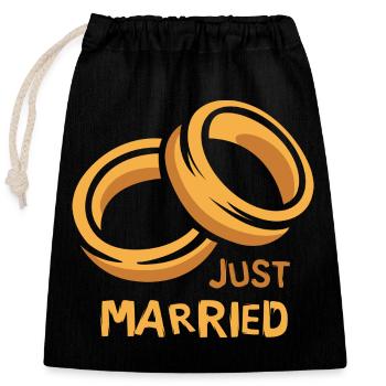 Just Married Anneaux Amour de mariage - Sac cadeau en coton avec cordon (25 x 30 cm) - noir - Devant