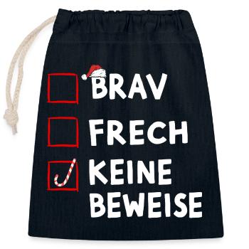 Weihnachten Brav Frech Keine Beweise Santa - Verschließbarer Geschenkbeutel aus Baumwolle (25x30cm) - Navy - Vorne