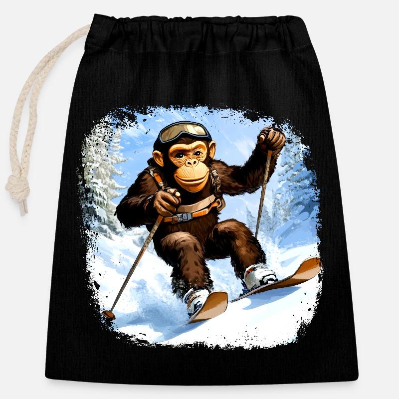 Monkey Ski / Skier Monkey - Closable cotton gift bag (25x30cm) - black