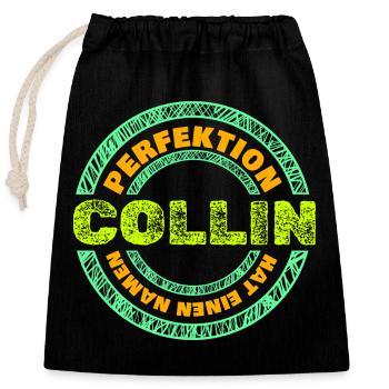 Geschenk für Collin - Verschließbarer Geschenkbeutel aus Baumwolle (25x30cm) - Schwarz - Vorne