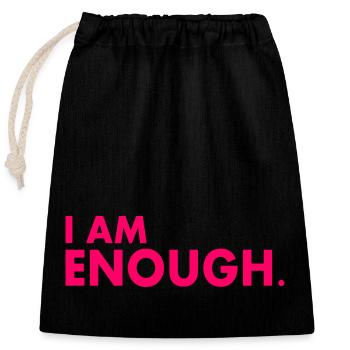 I am enough - Closable cotton gift bag (25x30cm) - black - Front