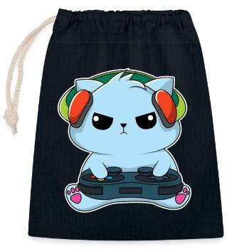 Gamer-Katze - Verschließbarer Geschenkbeutel aus Baumwolle (25x30cm) - Navy - Vorne