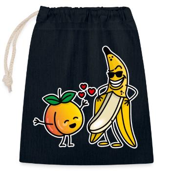 Peach banana funny couple sex valentines day - Closable cotton gift bag (25x30cm) - navy - Front
