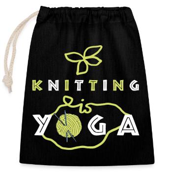 Le tricot, c’est le yoga, le beau tricot et le dicton du yoga - Sac cadeau en coton avec cordon (25 x 30 cm) - noir - Devant