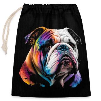 Bulldog anglais aux couleurs de l’arc-en-ciel - Sac cadeau en coton avec cordon (25 x 30 cm) - noir - Devant