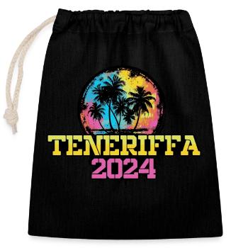 Tenerife 2024 Voyage vacances - Sac cadeau en coton avec cordon (25 x 30 cm) - noir - Devant