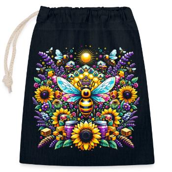 Lebhaftes, farbenfrohes Kunstwerk mit Bienen - Verschließbarer Geschenkbeutel aus Baumwolle (25x30cm) - Navy - Vorne