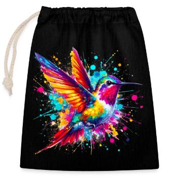 Kolibri - Verschließbarer Geschenkbeutel aus Baumwolle (25x30cm) - Schwarz - Vorne