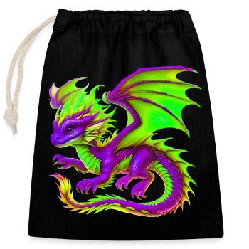 Drache - Verschließbarer Geschenkbeutel aus Baumwolle (25x30cm) - Schwarz - Vorne