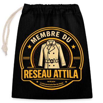 Membre du réseau Attila - humour film culte - Sac cadeau en coton avec cordon (25 x 30 cm) - noir - Devant