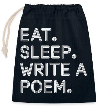 Eat Sleep Write A Poem Tee - Closable cotton gift bag (25x30cm) - navy - Front