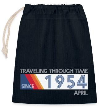Funny Time Travel Birthday Design April 1954 - Closable cotton gift bag (25x30cm) - navy - Front