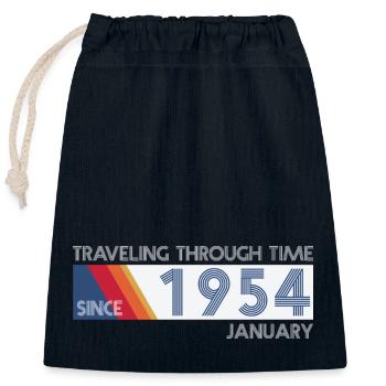 Funny Time Travel Birthday Design January 1954 - Closable cotton gift bag (25x30cm) - navy - Front