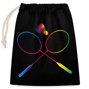 colorful badminton badminton with badminton racket - Closable cotton gift bag (25x30cm) - black - Front