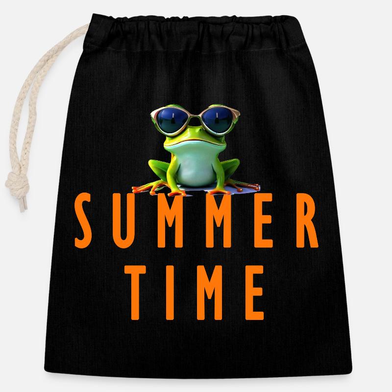 frog summer time - Verschließbarer Geschenkbeutel aus Baumwolle (25x30cm) - Schwarz
