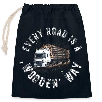 timber transport, timber, truck, forestry, long timber, occupation, forest - Closable cotton gift bag (25x30cm) - navy - Front