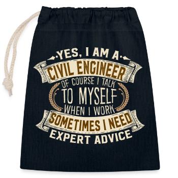 Civil Engineer Self Talk Expert Advice - Closable cotton gift bag (25x30cm) - navy - Front