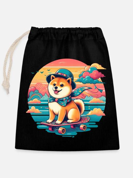 Shiba Inu - Verschließbarer Geschenkbeutel aus Baumwolle (25x30cm) - Schwarz