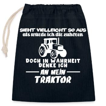 Doch in Wahrheit denke ich an mein Traktor - Verschließbarer Geschenkbeutel aus Baumwolle (25x30cm) - Navy - Vorne