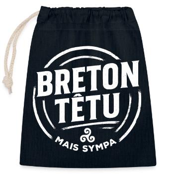 Breton Têtu Mais Sympa – Humour Bretagne - Sac cadeau en coton avec cordon (25 x 30 cm) - bleu marine - Devant