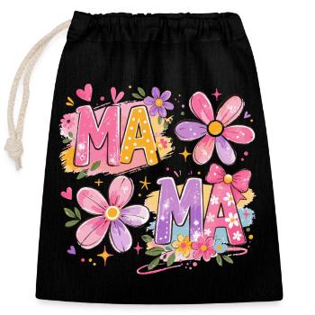 MAMA Grandes Fleurs et Nœud Rose | Style Rétro - Sac cadeau en coton avec cordon (25 x 30 cm) - noir - Devant