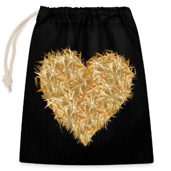 Cœur de paille dans des tons jaune doré vif - Sac cadeau en coton avec cordon (25 x 30 cm) - noir - Devant