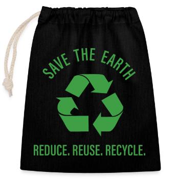 Reduce Reuse Recycle - Closable cotton gift bag (25x30cm) - black - Front