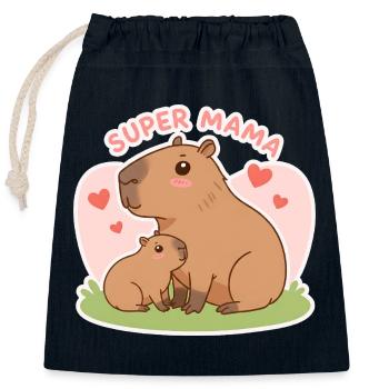 Super mama Capybara - Closable cotton gift bag (25x30cm) - navy - Front
