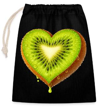 Juicy Kiwi in Heart Shape Illustration - Closable cotton gift bag (25x30cm) - black - Front