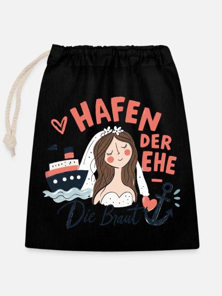 Hafen der Ehe - Die Braut - Verschließbarer Geschenkbeutel aus Baumwolle (25x30cm) - Schwarz