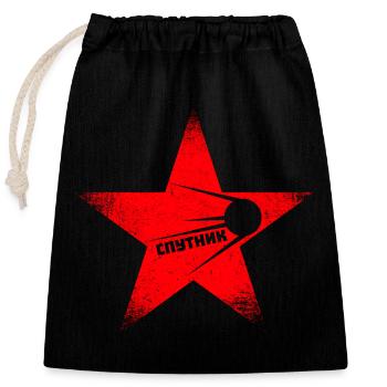 Red Star - Sputnik - Closable cotton gift bag (25x30cm) - black - Front
