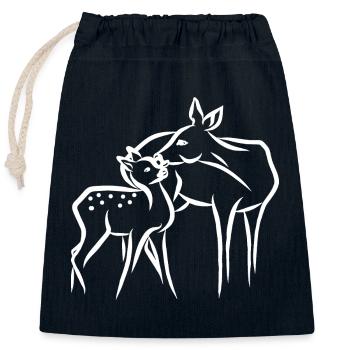 Chevreuil au faon - Sac cadeau en coton avec cordon (25 x 30 cm) - bleu marine - Devant