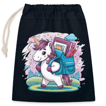 Unicorn Back to School - Closable cotton gift bag (25x30cm) - navy - Front