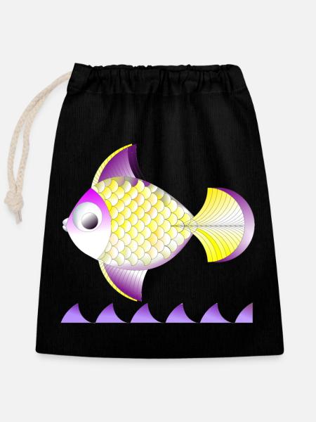 Golgener Fisch - Verschließbarer Geschenkbeutel aus Baumwolle (25x30cm) - Schwarz