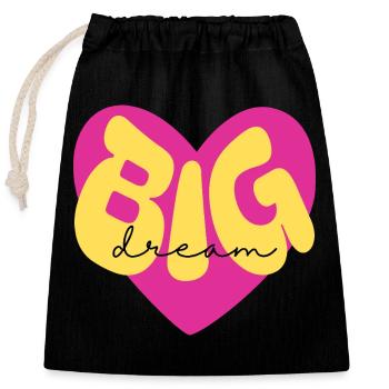 Colorful heart design "Dream Big" - Closable cotton gift bag (25x30cm) - black - Front