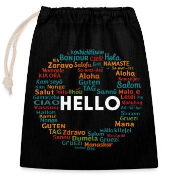 Beginnen Sie mit Hello Different World Language Learning - Verschließbarer Geschenkbeutel aus Baumwolle (25x30cm) - Schwarz - Vorne