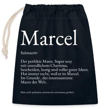 Marcel Wörterbuch Erklärung Vorname Marcel - Verschließbarer Geschenkbeutel aus Baumwolle (25x30cm) - Navy - Vorne