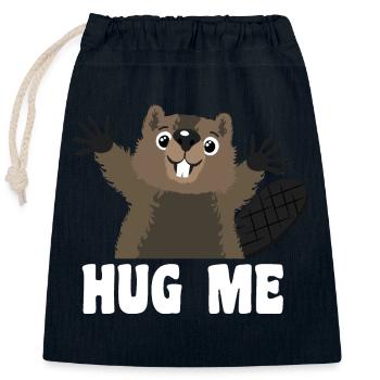 Hug me beaver - Closable cotton gift bag (25x30cm) - navy - Front