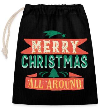 Merry Christmas - Retro Schriftzug - Verschließbarer Geschenkbeutel aus Baumwolle (25x30cm) - Schwarz - Vorne