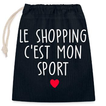 le shopping c est mon sport / cadeau humour femme - Sac cadeau en coton avec cordon (25 x 30 cm) - bleu marine - Devant