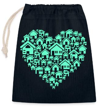 Home Love - Closable cotton gift bag (25x30cm) - navy - Front