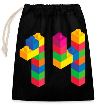 Cute Block Building 14th Birthday Gift 14 Year - Closable cotton gift bag (25x30cm) - black - Front