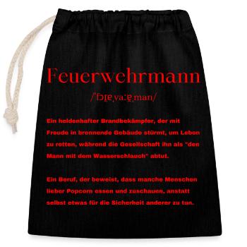 Feuerwehrmann Definition - Verschließbarer Geschenkbeutel aus Baumwolle (25x30cm) - Schwarz - Vorne