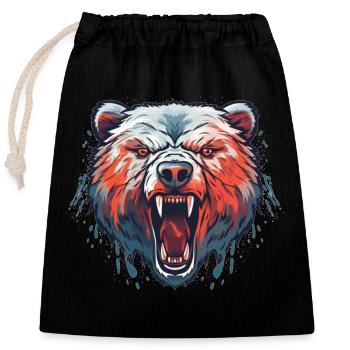 roaring bear - Closable cotton gift bag (25x30cm) - black - Front