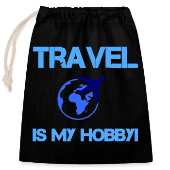 travel hobby - Verschließbarer Geschenkbeutel aus Baumwolle (25x30cm) - Schwarz - Vorne