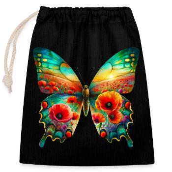 Papillon fleurs coquelicot champ de pavot - Sac cadeau en coton avec cordon (25 x 30 cm) - noir - Devant