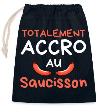 Accro au saucisson - Sac cadeau en coton avec cordon (25 x 30 cm) - bleu marine - Devant