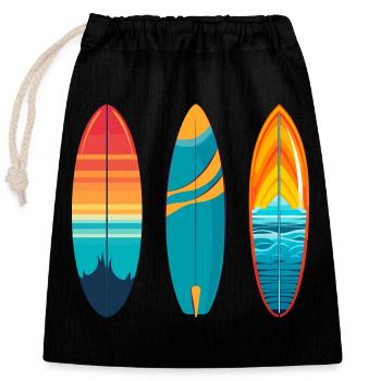 Surfbrett - Verschließbarer Geschenkbeutel aus Baumwolle (25x30cm) - Schwarz - Vorne